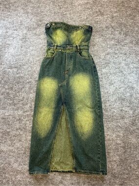 Jaded London Green Wash Denim Dress with Detachable Top Size 2